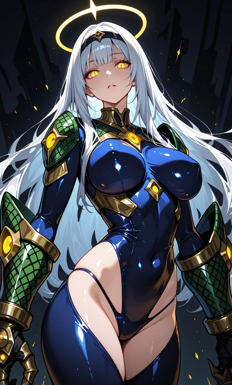 (Score_9, score_8_up, score_7_up,) close up, 1futa, orgasmic expression, long white spikey hair, huge veiny penis, glowing blue electric penis, cumshot, white eyes, full lips, muscular, wide shoulders, thin waist, wide hips, massive sagging breasts, decorated armored strapless black dress, cleavage, one shoulder pad, bracers, gold accents, lightning aura, bare legs, Nyantcha Style, source_anime, rating_explicit