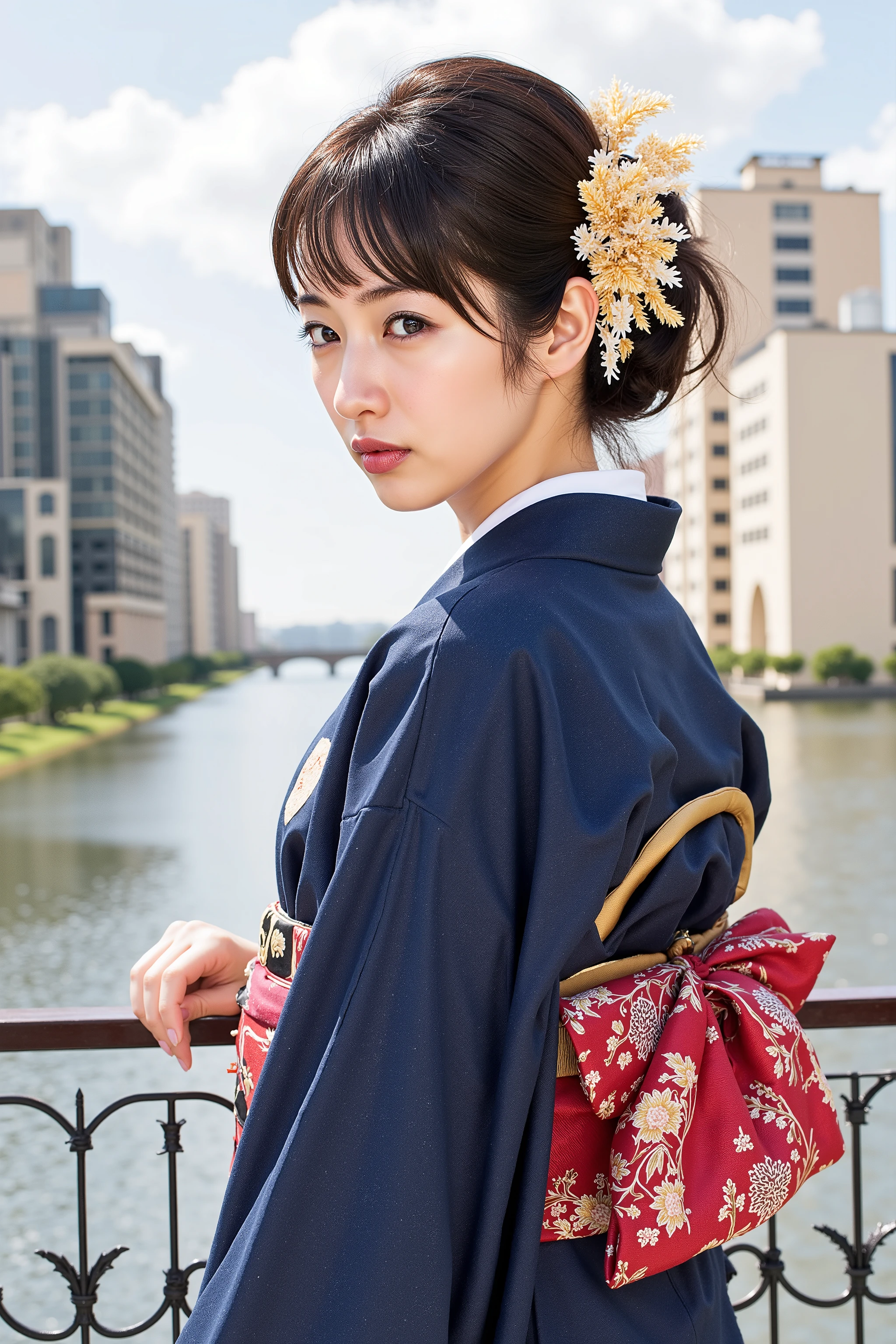 (masterpiece:1.5),beautiful hair,Beautiful Eyes,beautiful lips,Beautiful slender body,(Konno Anna:1.2),(Riho Yoshioka:1.1),(in the Imperial Court:1.3),(Riverside:1.4),bust illustration from the front ,((((An Extraordinary Beauty:1.7)))),(((( kimono,jacket,Taisho Romance:1.5)))),((19-year-old single woman holding a fish in her hand:1.1)),(accurately depicted anatomically correct hands:1.1)black hair,long lashes,Three-dimensional, jewel-like eyes,Very delicate and beautiful CG,2. 5D illustration, anatomically accurate body, (very precise illustration:1.1),(Outdoors:1.4), (wallpaper:1.4),8k