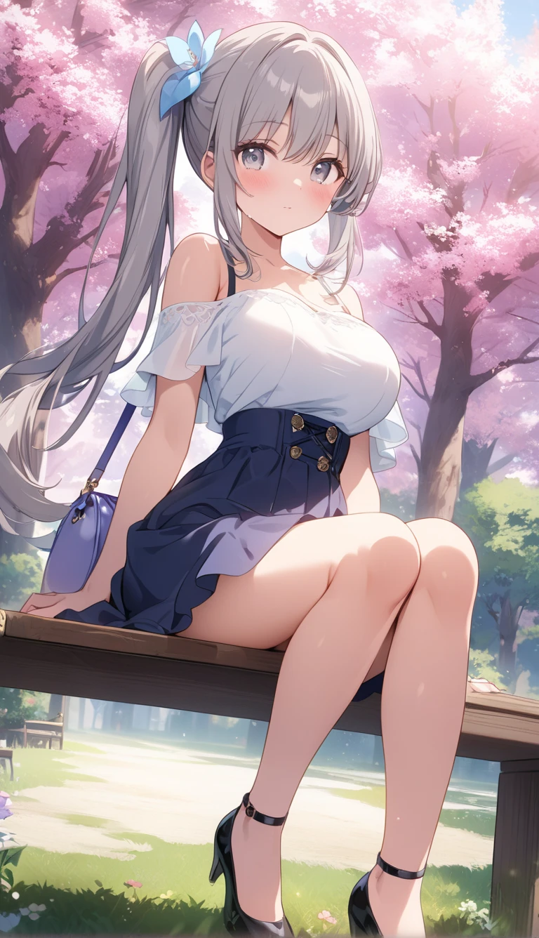 (masterpiece, Highest quality:1.2), alone, One girl, 幼いchildのゴールドシップ, pillbox hat,白いchild服、Puffy short sleeves、Pleated skirt、Knee-high socks、Horse tail,、grassland、Nature、blush、smile、(Huge breasts:1.4)、Lace bra is see-through、Clothes are see-through、Open your legs、Leg spread、、ergarteners、、6 yearさな体、Masturbation、Carry a school bag、See-through underwear、From below、Clothes get wet、Panty wedgie、is see-through