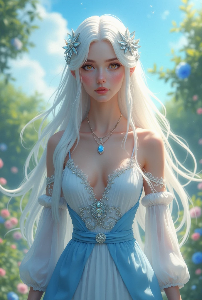 Panorama of a woman with long white hair wearing lace, magali villeneuve', inspired by Magali Villeneuve, portrait of elsa of arendelle, graphic artist magali villeneuve, Realistic fantasy illustration, beautiful fantasy art portrait, Extremely detailed Artgerm, Fantasy art style, author：Magali Villeneuve, beautiful fantasy art，Urgent atmosphere