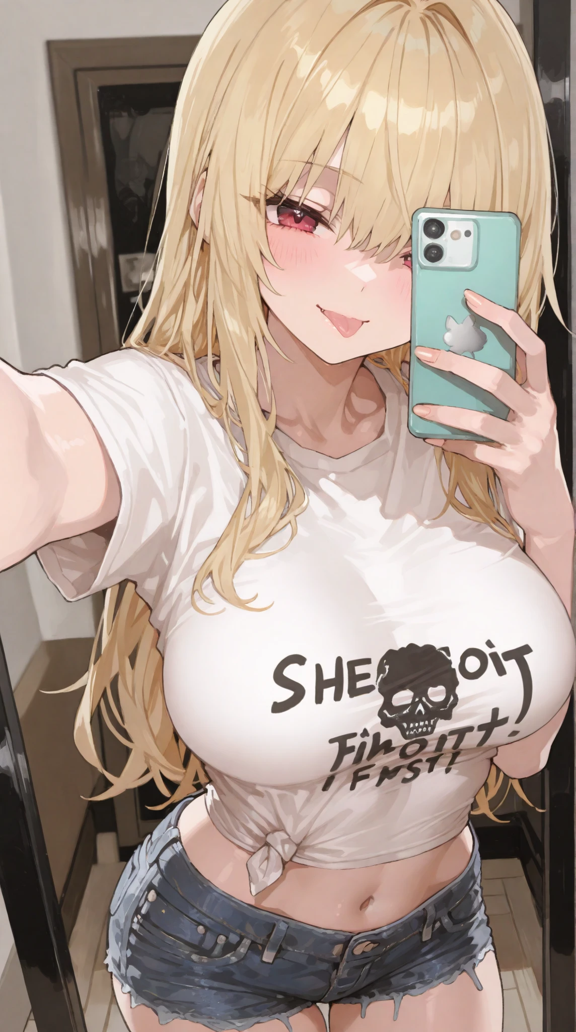 (Best Quality, masterpiece), realistic and attractive face, Bright and detailed eyes, Detailed and well-lit skin, 1 girl, city street, Dark City, rainy, (outfit: 0.9), (Low tone: 0.9), posing sexy, blonde, holding a dildo, wearing a sleeveless shirt with (neckline: 0.9), simple matte skirt