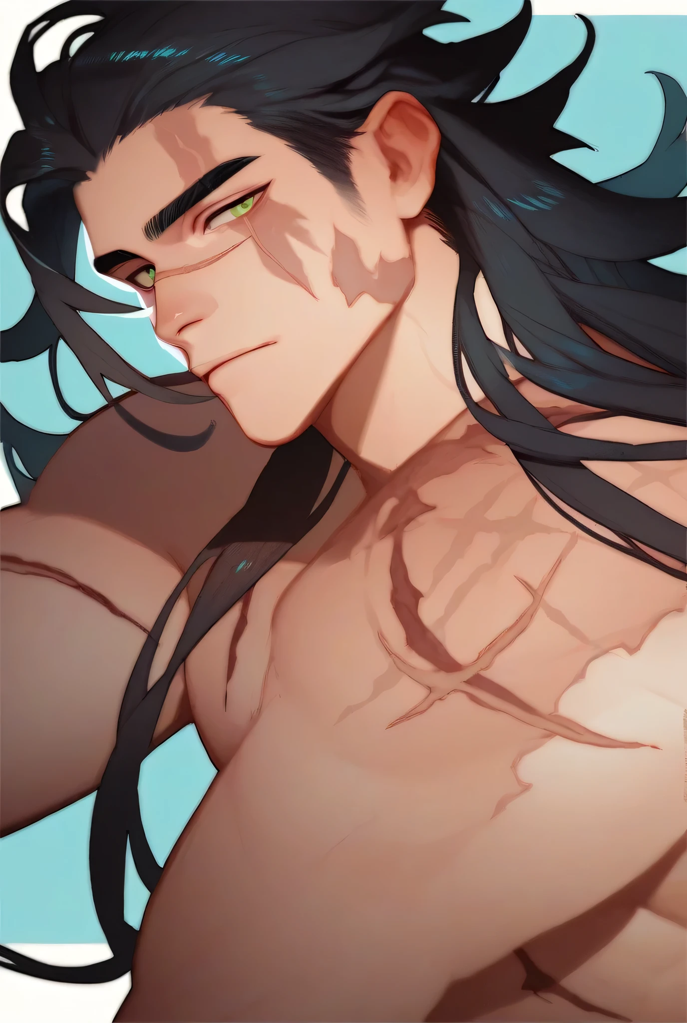 A sensual man, muscular body, chiseled facial features, intense gaze, perfect skin, mesmerizing eyes, lush lips, elegant pose, natural lighting, cinematic composition, dramatic shadows, high contrast, striking colors, sophisticated aesthetic, oil painting, hyperrealistic, award-winning digital art