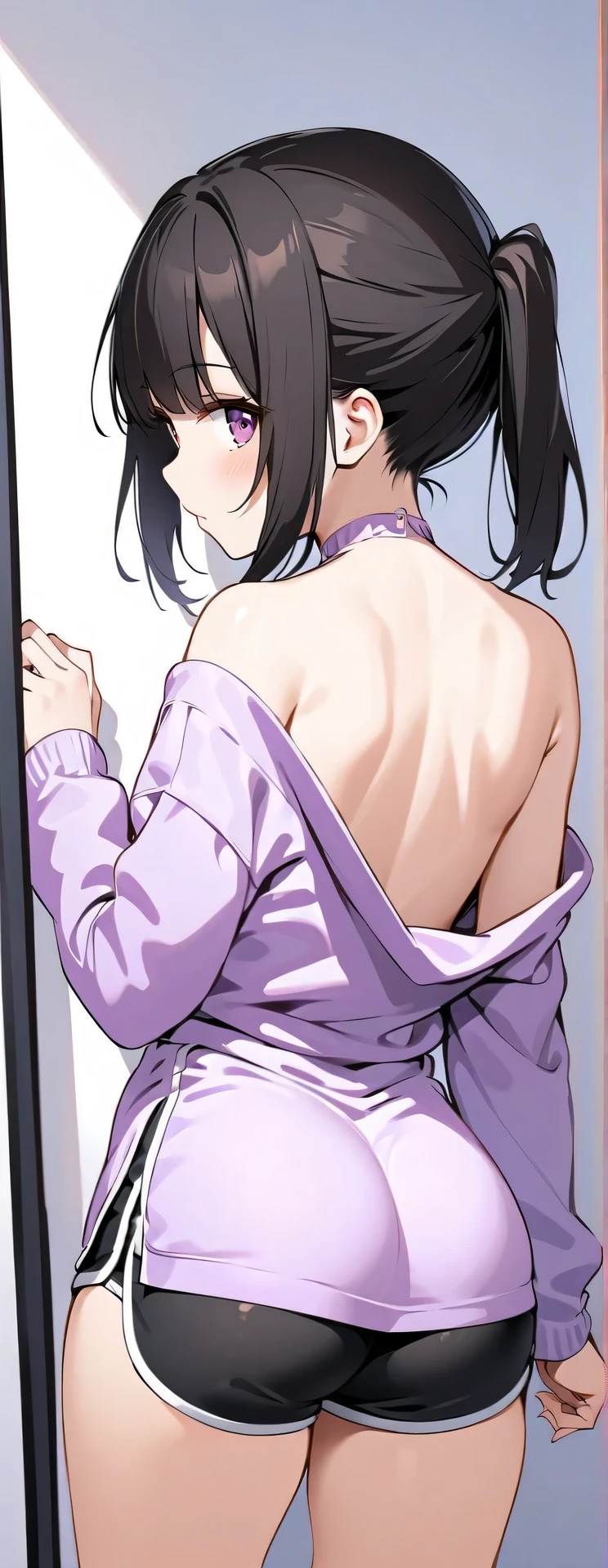 ((highest quality)), ((High resolution)), ((Super detailed))、flat chest、(finger details)、(Love juice overflowing from)、(Love juice overflowing from)、black hair、(Detailed genitals)、(Detailed genitals)、(blush)、(blush)、very cute、ponytail or twintails、anime、Thin pink pussy、(((Very embarrassed)))、(((Very embarrassed)))、(small body)、()、very short child、very short 、young body、young body、((show your back))、((show your back))、1 person、1 person、(Show your)、