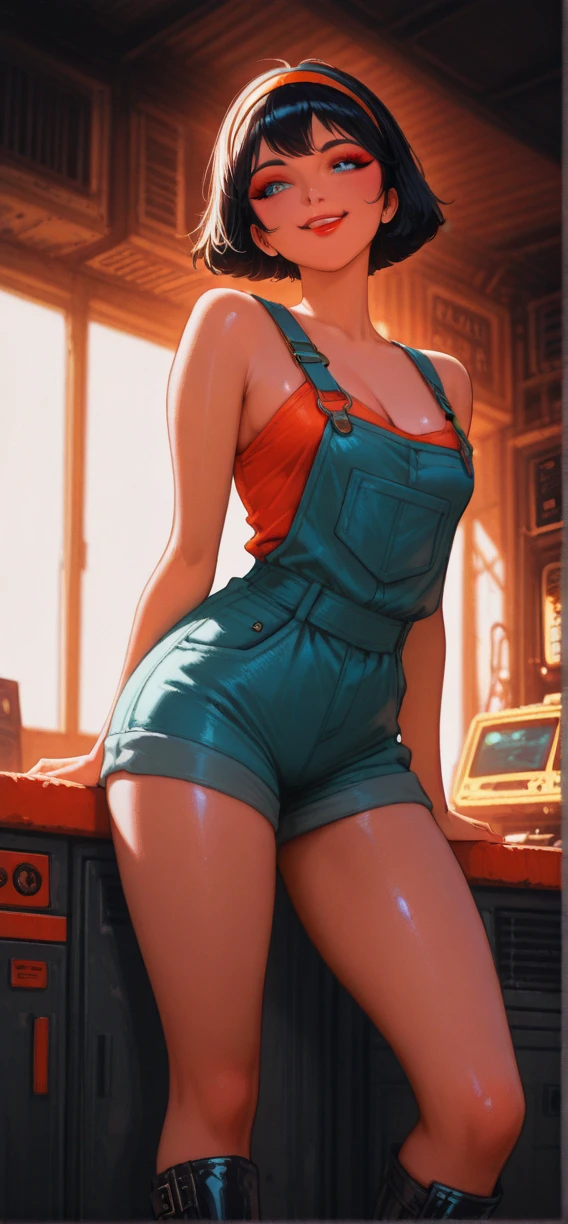 Gaige huge curvy thick thighs mouse ears wearing overalls and t shirt posing in arcade high-quality masterpiece
