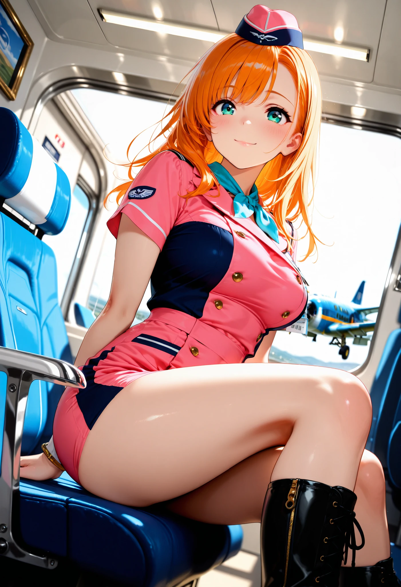 real image、(masterpiece:1.2、highest quality)、female 1、solo、stand on your knees、超mini skirt、open her legs,全spread legs,white panties、White shorts wet and dripping、sexy underwear、too short skirt、physical education sitting、M字spread legs、spread legs,summer clothes、short sleeve、itchy、arrival、3When it's the moon、flight attendant、spread legs,ponytail、uniform、mini skirt、white panties、camel toe、plane、pink blouse、Passenger services、water dripping、Wet、Providing safety precautions、Emergency response、bangs、(Glossy skin:1.15)、