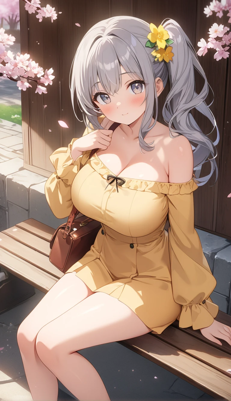 (high quality, High resolution, Fine details), Realistic, Girly Fashion, (Sitting), (Holding my knees), Panty shot, alone, Curvy Women, (Sunburned skin:1.2), Gray Hair, Sparkling eyes, (Fine grain:1.2), smile, blush, Sweat, Oily skin, Shallow depth of field