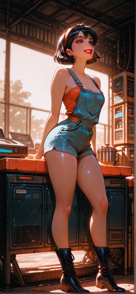 ((masterpiece, best quality)),(complex light),1girl, solo, portrait, jenny test, blonde hair,blue eyes, pants, midriff, open shirt, tank top, cleavage, large breasts, long hair, short sleeves shirt, looking at the viewer, ((open-toe platform high heels)) 