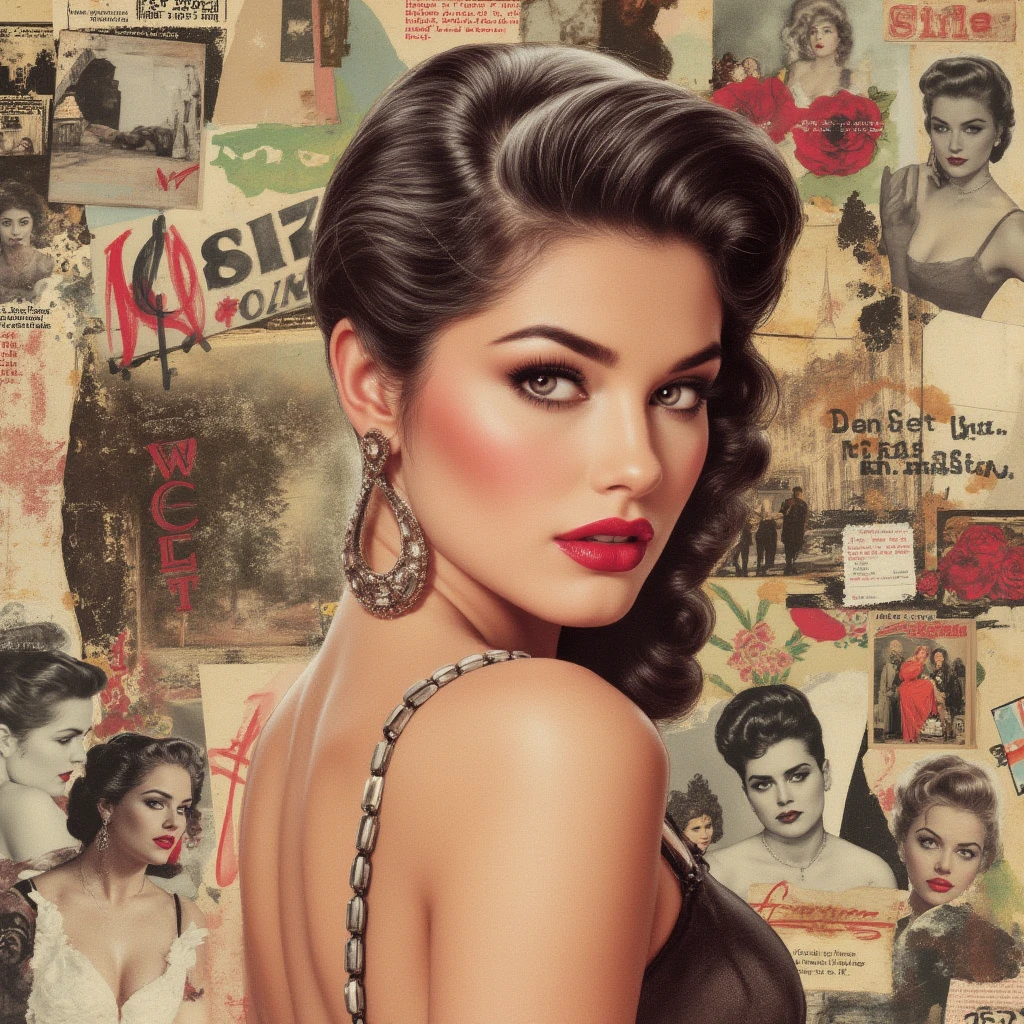 collageアート, retro magazine , Crop, collage, very beautiful woman, Big Breasts