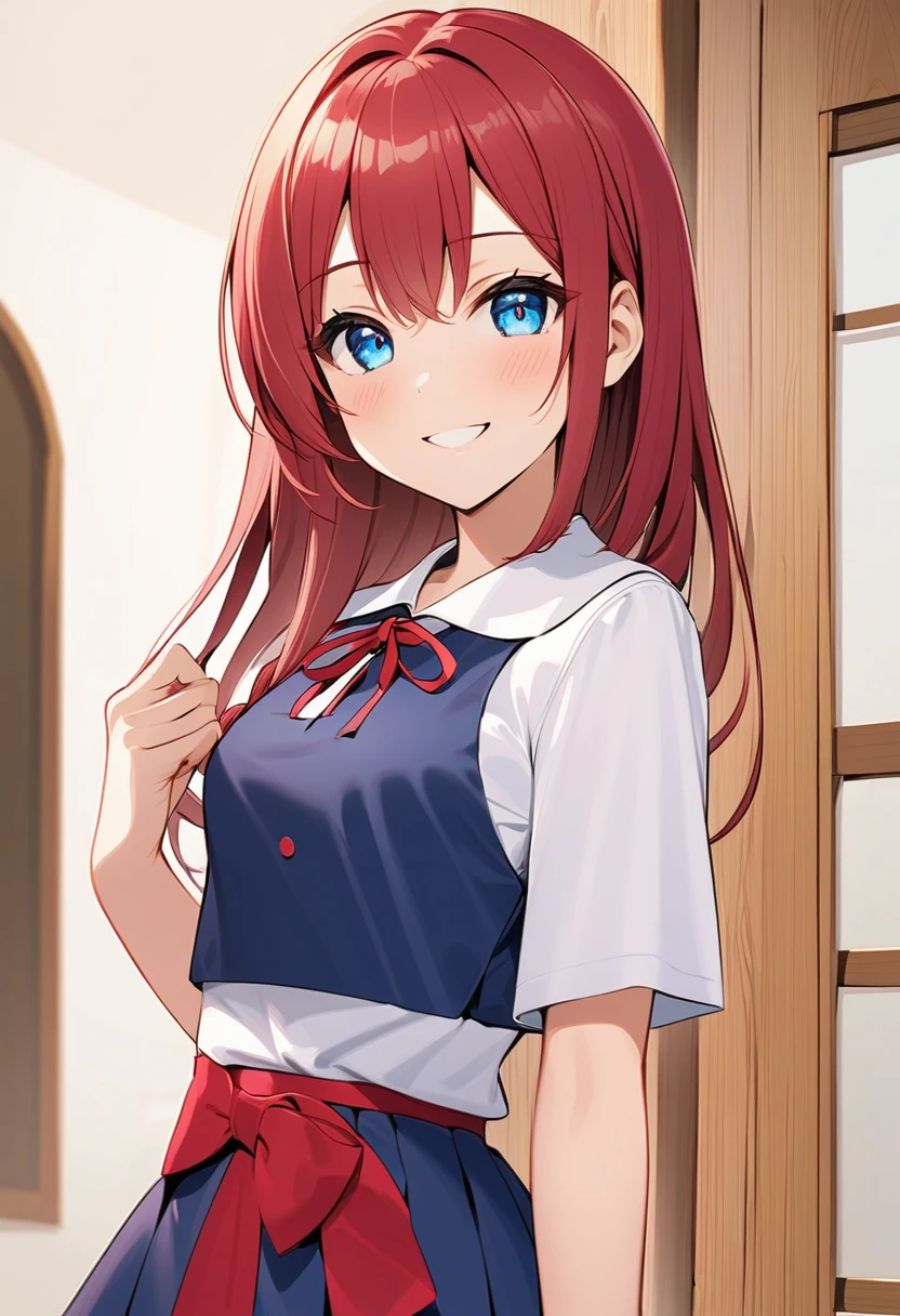 (lora: sd_cahthy_o01:1.0) standing and smile