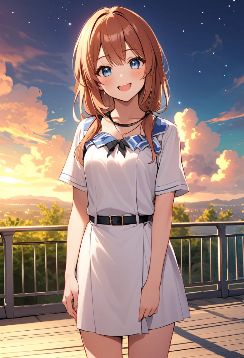 (lora: sd_cahthy_o01:1.0) standing and smile