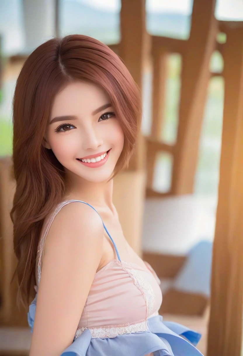 (lora: sd_cahthy_o01:1.0) standing and smile