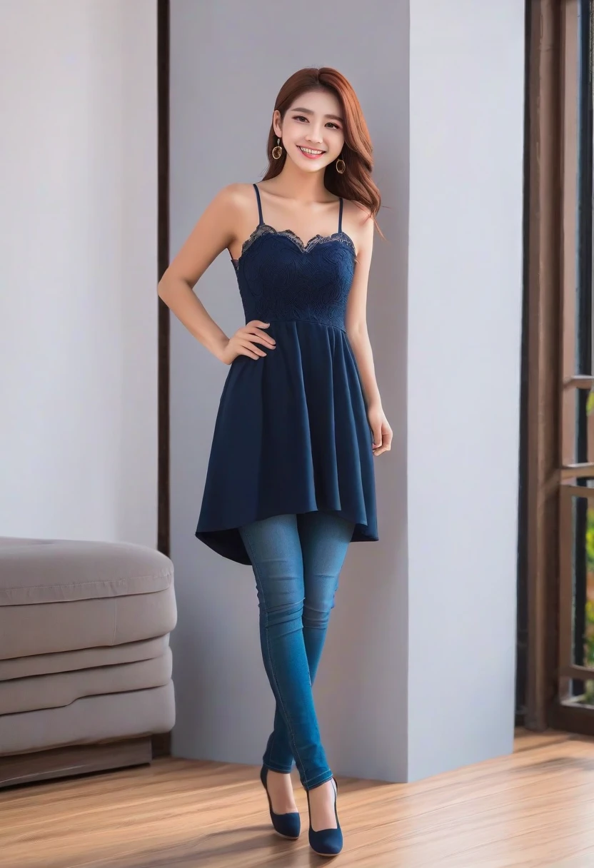 (lora: sd_cahthy_o01:1.0) standing and smile