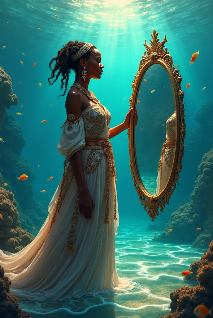 Oxum holding mirror in the sea