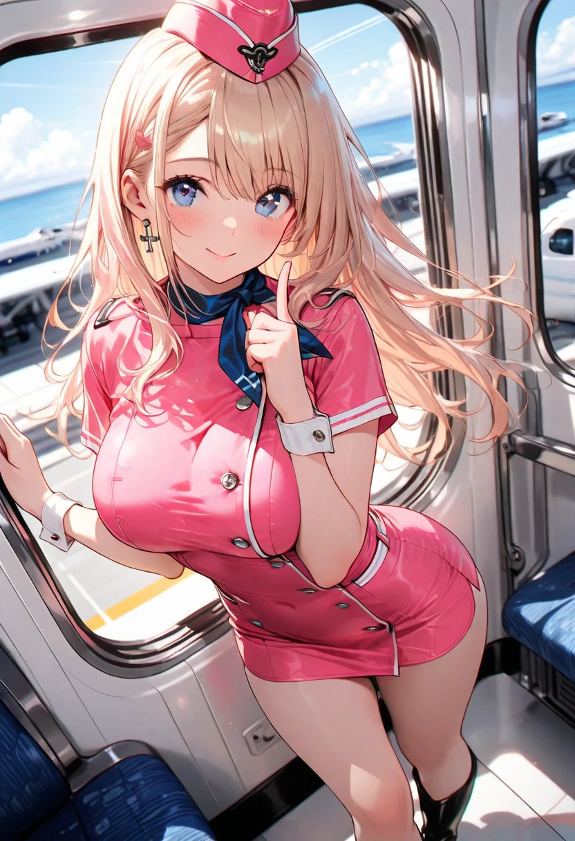 best quality,ultra-detailed,high resolution,extremely detailed CG,perfect anatomy,detailed,cinematic lighting,beautiful detailed eyes,ultra high res,cowboy shot,NSFW,1girl,15years old,gleaming skin,oil skin,gold hair,sweat,humid,trembling,strong light coming in,spot lighting,bright,,strong facial expression,(scowl:1.1),on the train, train interior, front view of front seat,(staring at smartphone:1.7),(sitting:1.3),(skirt:1.3), show off panties, white panties, (cameltoe:1.2), cowboy shot,(seductive smile:1.2),(sweat:1.2),(open mouth:1.3),honami ichinose, long hair, blonde hair, (purple eyes:1.1), hair between eyes,shirt, long sleeves, bow,  jacket, white shirt, bowtie, blue bow, blazer, (red blazer:1.5),open shirt,pov