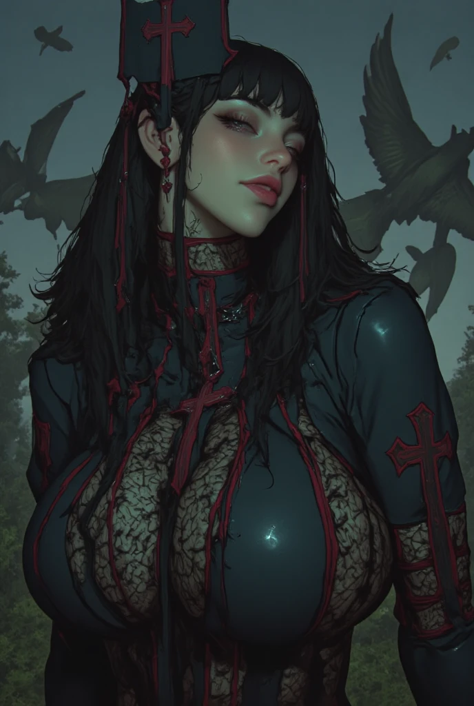Sexy goth girl inside Lovecraftian castle