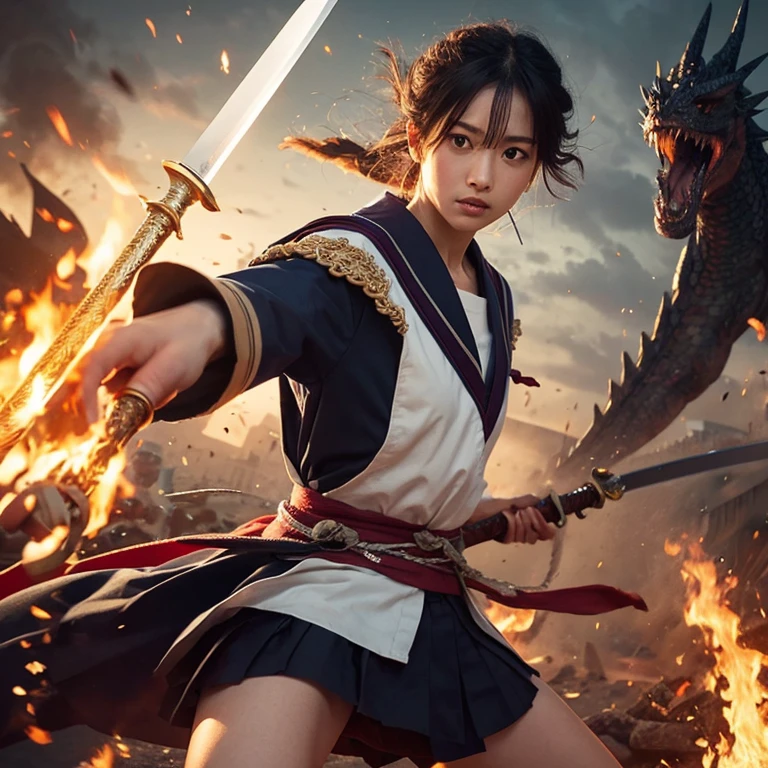 Sengoku period、Sailor Suit Swordsman 、 Sword of Fire、Battle with Dragons 
