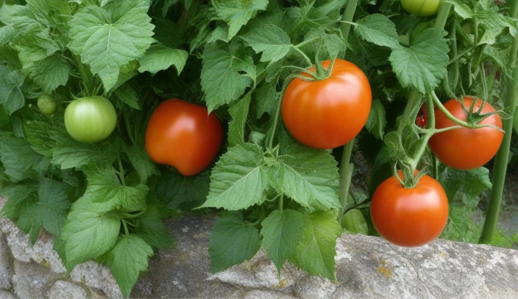 Bright red tomatoes ready to be harvested in the field