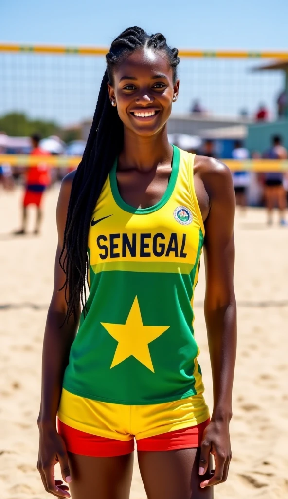 Ethiopian woman in volleyball uniform, full body, standing, 80s style