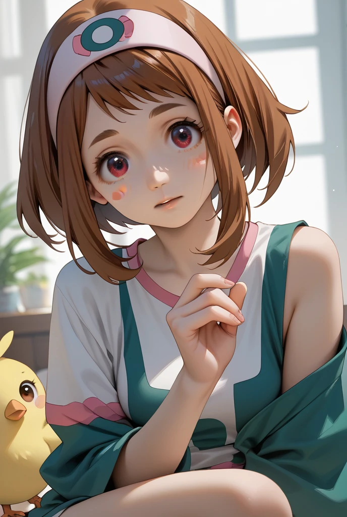 (Ochaco Uraraka) score_9, score_8_up, score_7_up,  a chic, kyoukai hooded headband  