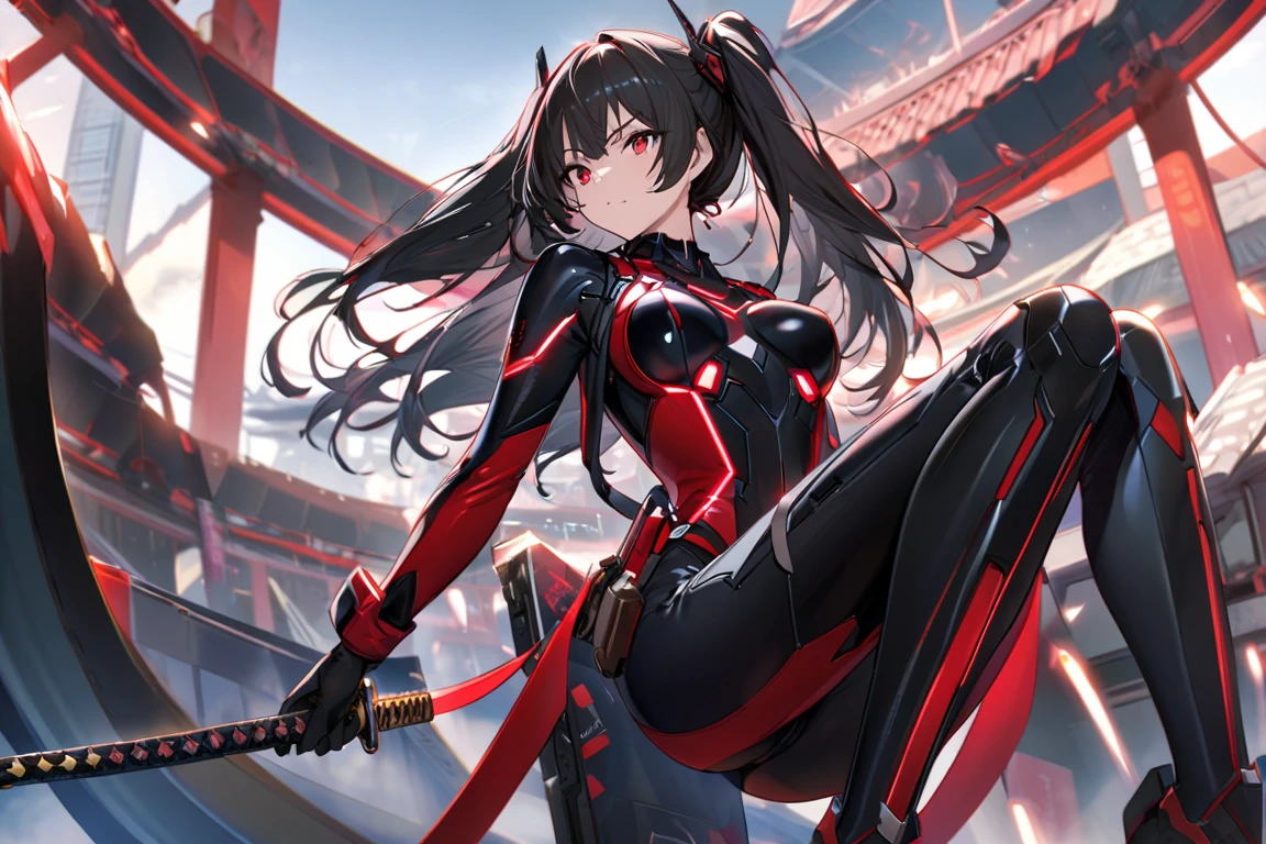 Wide angle shot, rear view, beautiful female street fighter, wearing large glasses, black undercut hair, wearing large steel knuckles
