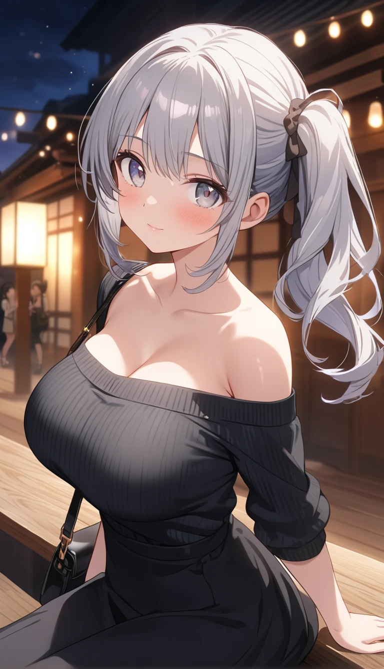 (((masterpiece, best quality))), (((superior quality))), cute girl, ((extremely detailed girl)), (huge breasts), (yukata), (bare shoulders), strapless top, slight smile