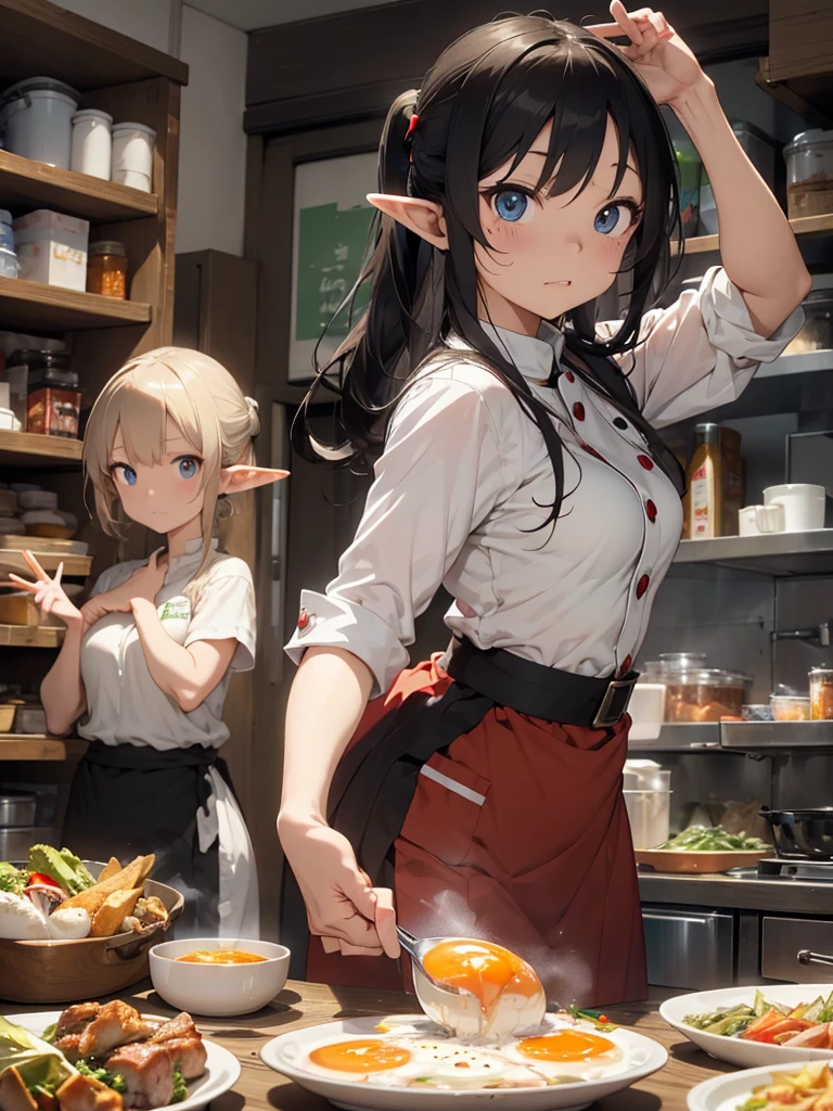 Silver Haired Elf、Naked Apron、kitchen、piece、cooking、Smiling face、Thicker thighs
