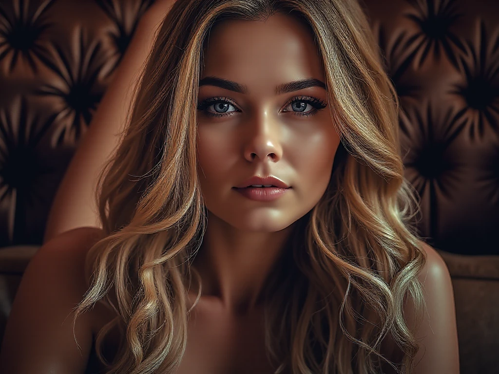 a digital influencer, beautiful young woman, photorealistic, studio lighting, elegant pose, stylish outfit, long wavy hair, striking blue eyes, intricate makeup, confident expression, natural skin tones, detailed facial features, high fashion, glowing skin, radiant lighting, dynamic composition, cinematic mood, dramatic shadows, vibrant colors, editorial style, editorial photography