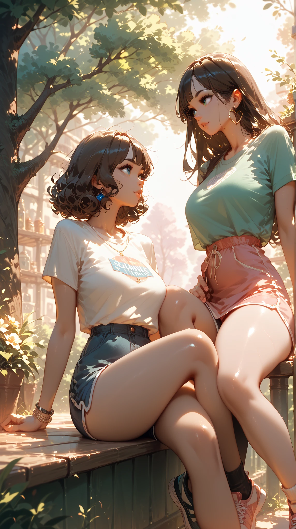 superflat, flat colors, ((3girls:1.4)), 19yo, slim, (medium breast), short bob dark hair, shy, vibrant colors, psychedelic, vibrant, bright, watercolor, (topless:1.3), ((wearing skimpy mini skirt:1.5)), (very small sexy t-shirt top:1.5), (( Lie down on the grass:1.4)), Overhead camera, sharp focus, handsome,plump legs, skinny,professional lighting,city, eyelines,gold necklace,rendered eyes,tall body,adult woman,hair ornament,instagram most viewed,official wallpaper, official art,(kpop idol), mini skirt, half-closed eyes,building,((photorealistic painting art by midjourney and greg rutkowski)),((supermodel)), ((no panties:1.4))