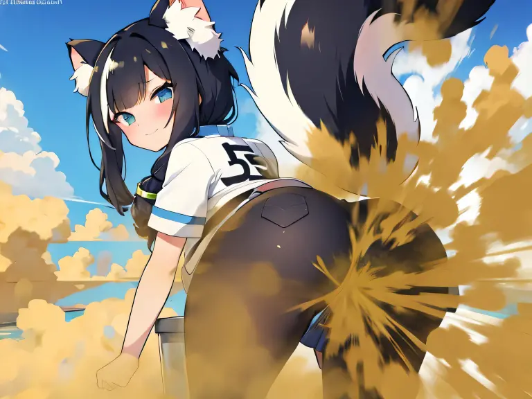 ((masutepiece, High resolution, depth of fields, 4K, Ticker,))),(((velocity)),(((Skunk Girl))),Yellow smoke,Skunktail, Attacked by farts, Attack with farts,Leaning forward)),(big butts), ((Thrust your hips up)),((Student Sailor Uniform)),,Fart from the ass,bending forward,emphasis on the buttocks,bending forward,((Your butt is sticking out here))), (((Yellow smoke is rising ))),(((Farts coming out of the buttocks )))