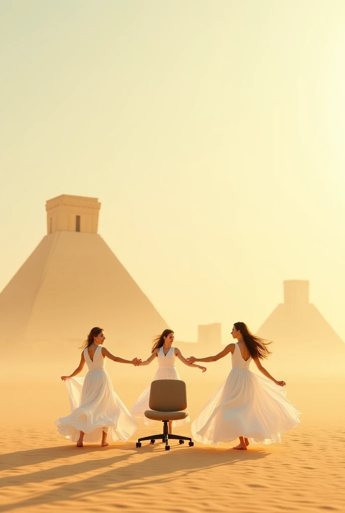 realistic black and white image of 11 women together in Egypt, behind them 4 pyramids and a time traveler
