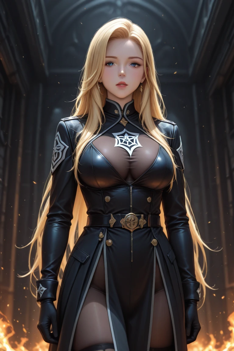 ((best quality)), ((Masterpiece)), (details:1.4), 3d, HDR (high dynamic range), amature woman, Blonde hair, High Ponytail, beautiful white eyes, hips up จมูกโด่ง, ปากแดง, หน้าอกใหญ่, nvidia RTX, PBR surface, After processing, Anisotropic filtration,depth of field, Maximum clarity and clarity, multi-layered surface, Subsurface scattering, perfect proportions, 8K raw files, ultra detailed, Unreal 5, Perfect proportions, Octane Render, volumetric lighting, soft lighting, black dress, dragon bone armor, jewely, ต่างหู