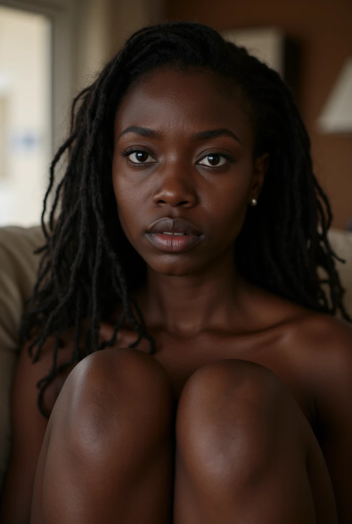 young naked black teen girl sitting covered in blood