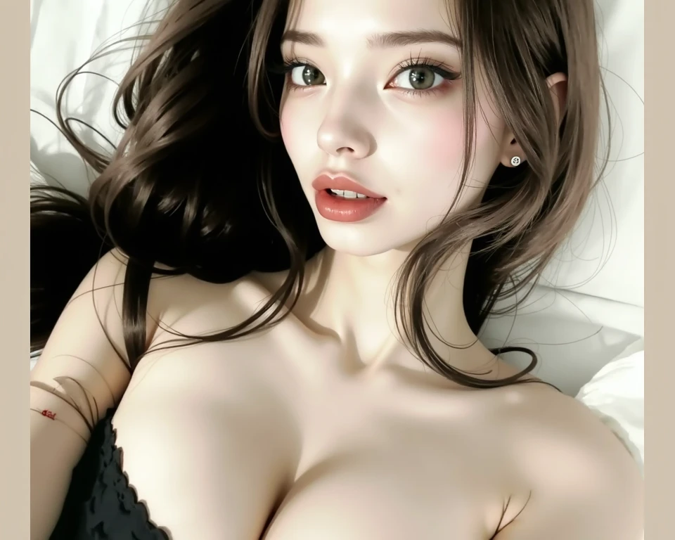 ((best quality)), ((masterpiece)), (realistic), (detailed),  a close up of woman in a pink night sexy pyjamas on a bed, beautiful Russian woman, seductive , sexy girl, Russian woman, gorgeous Russian, cleavage, beautiful Russian woman, breasts covered, strong abs covered with tight cloths, beautiful detailed body and face, Russian woman, sexy look at the camera, beautiful Russian woman, ((Morning)), brown hairs, selfie