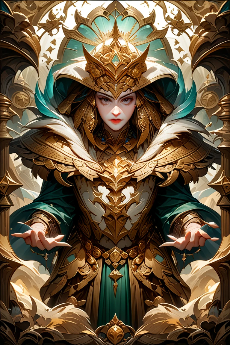 Gemstone design,a jewelry design,Locket with a close-up of a sheep's head,tiara crown,Hearthstone art style, Hearthstone style art, Hearthstone concept art, Riot game concept art , league of legends style, iconic character splash art, League of Legends crown,Game badge,Surrounding metal feathers,Red gold,c4d rendering,less details,embedded gems