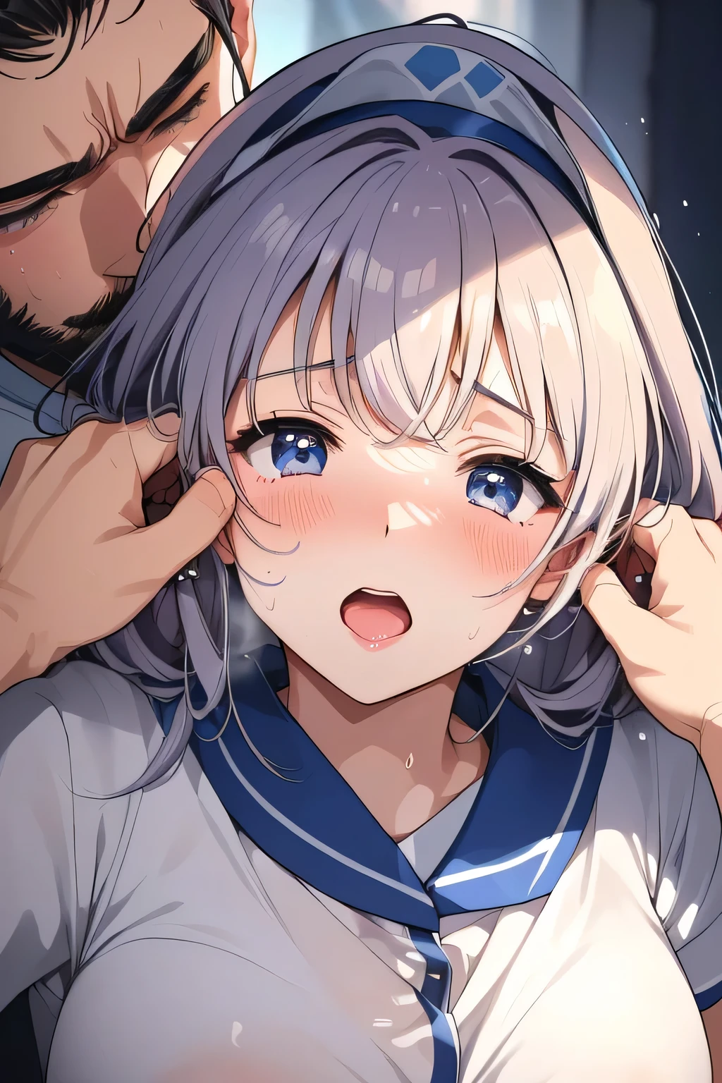 ( manga 、anime、story)、( masterpiece 、 top quality、 Ultra High Resolution )、( close 、 facial beauty、 Beautiful Eyes )、( shout、 resists 、 is embarrassing )、sweat 、 is embarrassing 、 ( surrounded by many men 、 Licking Man 、 bearded man、woman shivering at sexual climax ) many hands touching women 、sweat、(ruins、Policewoman's uniform)、man lifts the woman、 man grabs chest 、Man bites chest、viewed from the side、viewers take pictures with their smartphones、 take pictures、Old Gentleman with Dirty Glasses、Old man、men hug、((nsfw),(2man and 1woman,having sex)、(excessive cum、cum on body:1.2、cum in puss)、(face)、ossan 、The man is a fat ugly man、side view、The woman straddles the man、nsfw:1.2