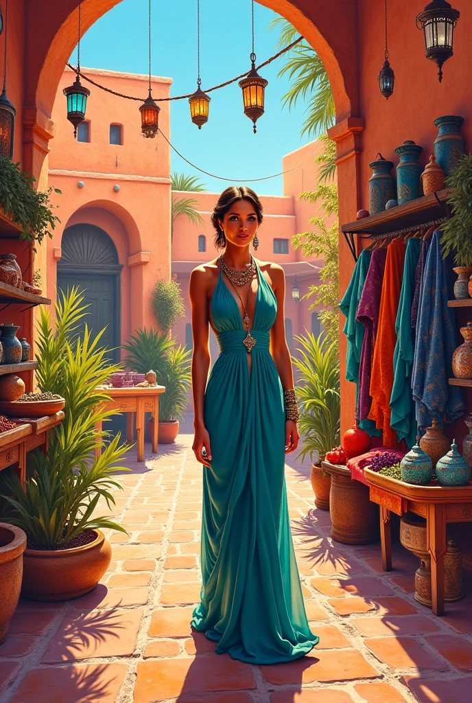 Give me an easy and simple picture in painting that represents Moroccan heritage between authenticity and modernity 