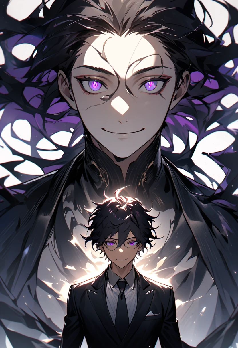 a close up of a person in a black coat and a purple tie, full portrait of elementalist, an arcane wizard casting a spell, arcane art style, full portrait of electromancer, young shadow mage male, painted in the style arcane, thin young male alchemist, arcane from netflix, caleb from critical role, thin male alchemist