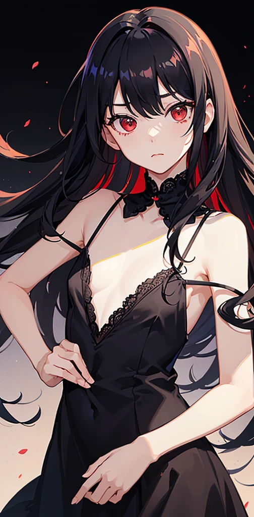 Anime girl
Black long wavy multicolored_hair(rainbow gradient hair)
Red colored eyes
Cute
Sexy girl
Solo girl
1 girl
Beautiful breasts
Wearing cat keyhole lingerie 