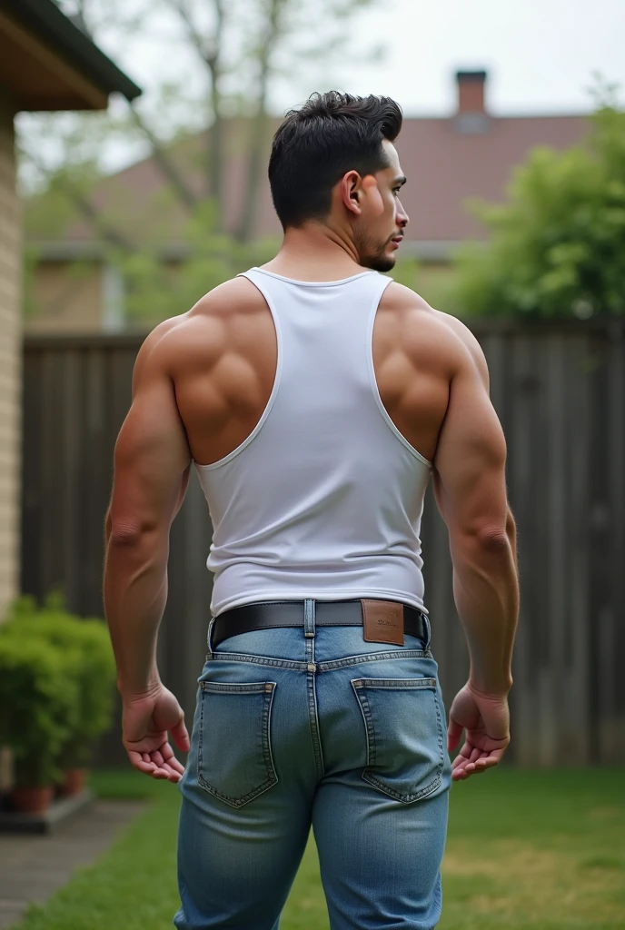 1 handsome Japanese bodybuilder guy，smirking smile, swelling muscle, front double biceps pose, White skin，slim fit muscular boy, Abs, chest muscle，musculous,  hairy bodies, wearing nothing, completely naked, standing backward, Shirtless，Bulge，fortitude，Raised butt，bubble butt, tight ass, back view, naked you can see his beautiful big round butt, young, Baseball cap, Baseball stadium, Baseball field, full body shot, shot from below anal POV,(From below:1.1))