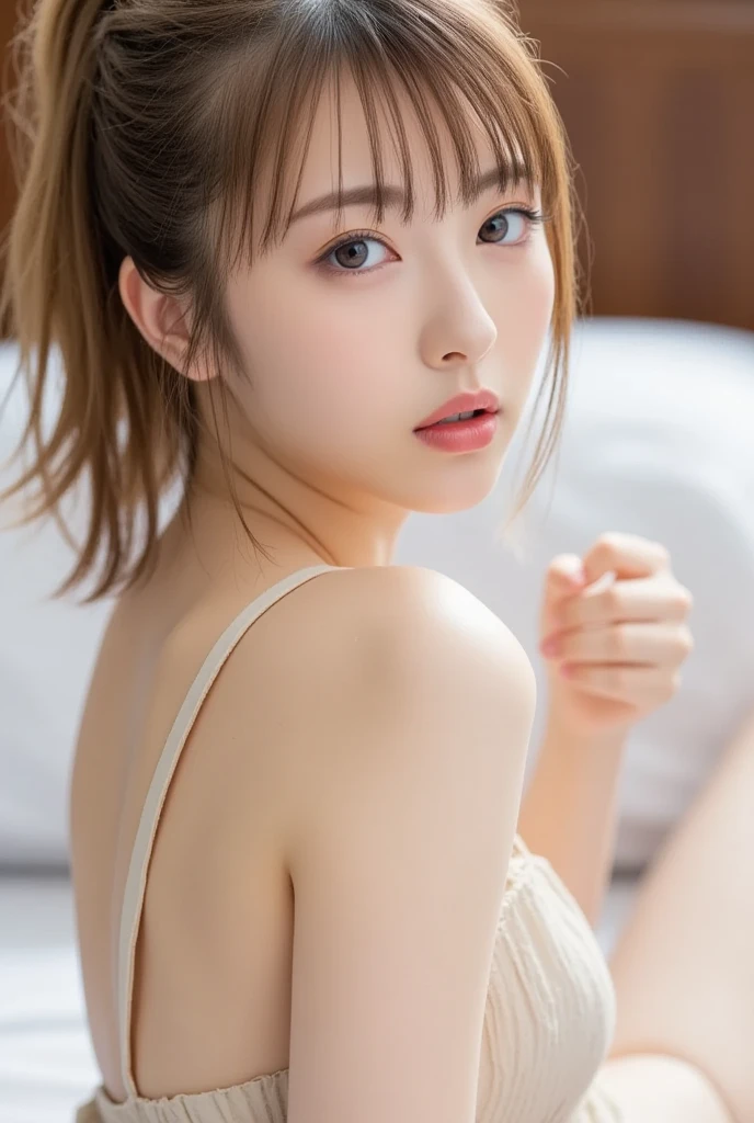 High resolution、超High resolution、photograph、Japanese Women、Looking into the distance、cute、Age 25、Random Hairstyles、Random pose、Highly detailed skin、Rough skin、Detailed chest、Japanese、Mid-chest、A glimpse of her bra、downblouse、Nurse uniform、Hospital room