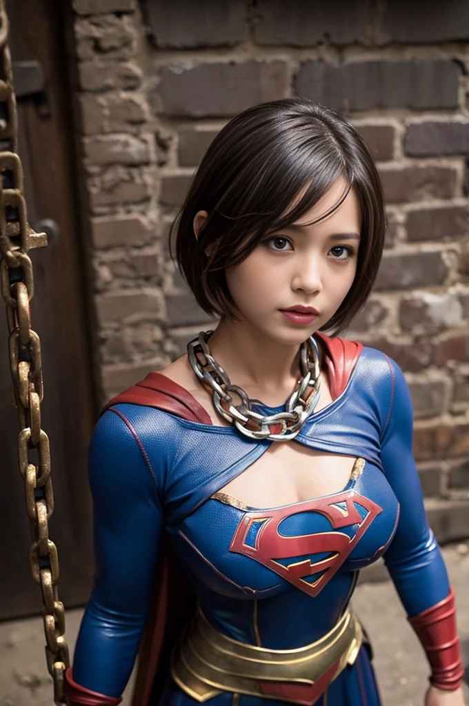 perfect supergirl costume,sleeping face,Close ~ eyes,face of suffering,sky face,scar on face、Bruises on the face,Blood oozes、sleeping face,very dirty face,very dirty body,Sweat seeps, feeling of hopelessness,Embraced by a man,Captured by a man,Detained by a man、hair licked,Lick my face,brown hair, tape gag, gagged, duct tape, tape bondage, turn your arms behind your back, tied arms,masterpiece、fine 目、puffy eyes、highest quality, 超High resolution, (reality: 1.4), movie lighting、(超reality的な)、(High resolution)、(8k)、(very detailed)、(beautiful and fine 目)、(Super detailed)、 (wall-)、detailed face、bright lighting、professional lighting、slanted bangessy hair、wet hair、bright blonde hair,20-year-old,Supergirl Cosplay