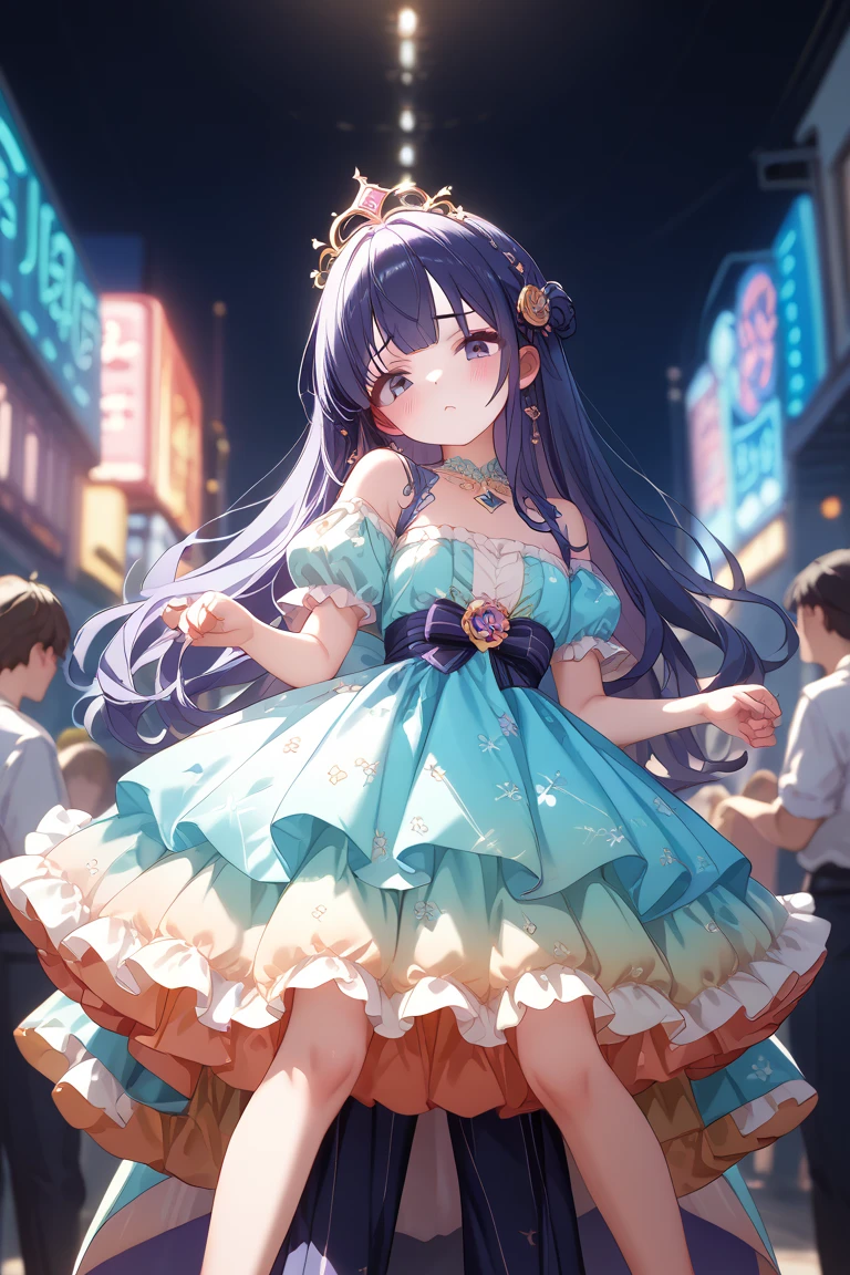 Japanese idol、long hair、pretend dress、 colorful costumes 、Many layers of dresses、 Exposure、、、forward、front tilt、、My opens、temptation、blush