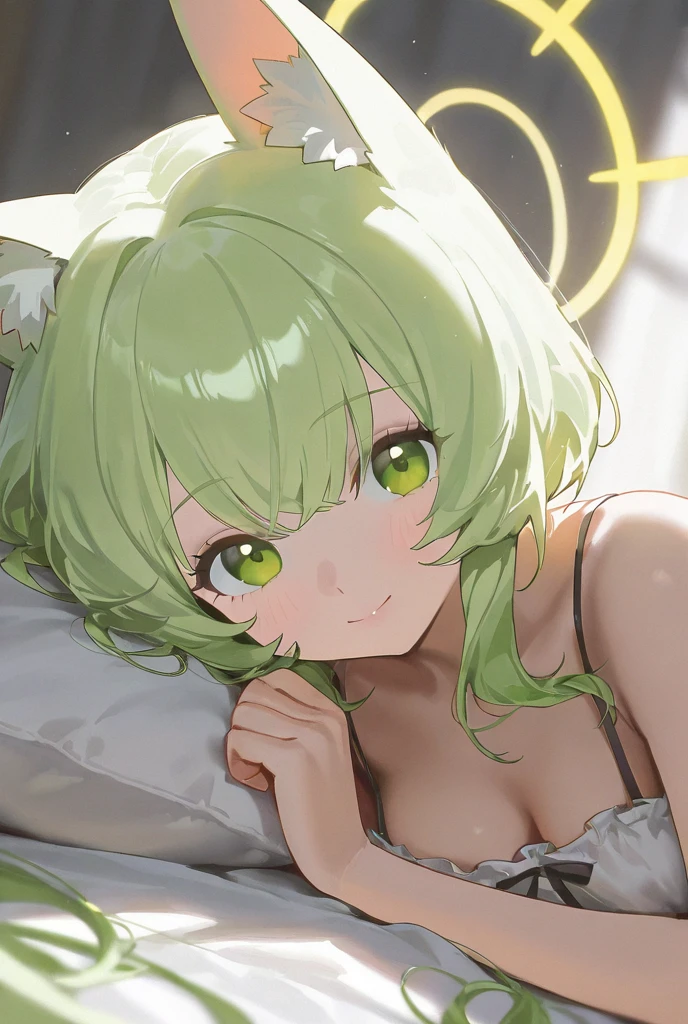 (high res, 8K, masterpiece, looking at viewer, best quality, very aesthetic, ultra detailed, ultra background, ultra Eyes) intricate details, 1girl, Tatsumaki, White wedding dress, White heels, Bringing flowers, green short hair, green eyes, smile face, Cheeks Flushed, Background Wedding Event, Cinematic Angle