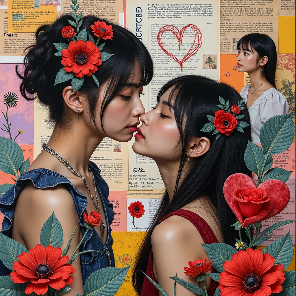 collage＿Works that combine photographs, pictures, characters, etc.、Newspapers and magazines、wallpaper、document、Combine various materials such as miscellaneous objects、Combining all kinds of materials、theme：eros