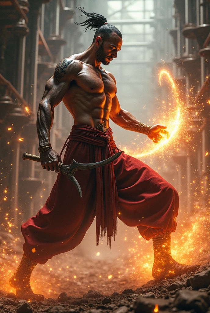 Extreme Martial Art ,  Metal Bender body set on Metal, Metal bender, Metal movement, control Metals and Irons, metal strike, attack with metal movement, attacking stance, Fierce