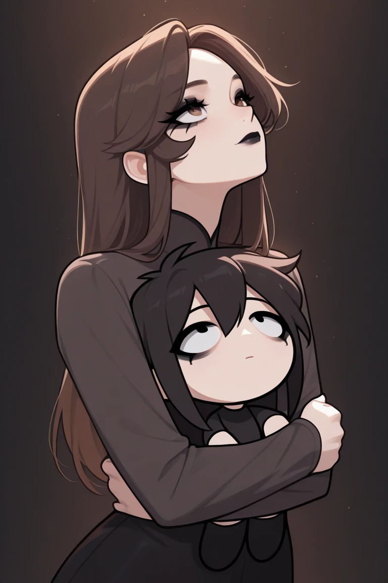 Lilith Clawthorne from The Owl House lifts her skirt showing her underwear, sad look with tears, long black hair and kissing her son