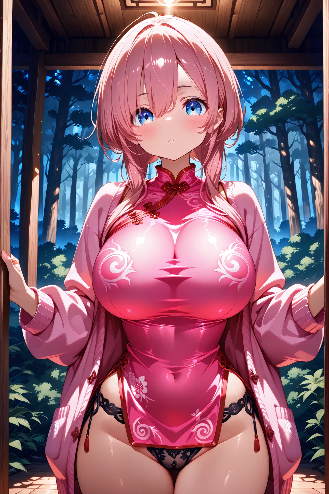 (best quality, 4K, 8K, High resolution, Masterpiece:1.2), Very detailed, Beautiful face, Detailed facial features, Medium chest size, realistic skin, I am alive, colored eyes, Red cheeks, shy expression, Sexy poses, Expose your navel., Wear a long robe., Fairy Queen, In the forest, rays of sunlight, With her mouth open, Open your lips., blushing, Charming smile, shot from the front,fluttering air fairy,biggest, voluptuous, big breasts, scalping, see through, covered nipples, Cover the navel,big breasts,Show your breasts,The cracks are clear...,((big tits)),(pubic bone), rift, visible chest, ((bare breast:1.37)), I see bulging nipples.,(((large areolae:1.4,pink,The nipples are clearly visible.....)))