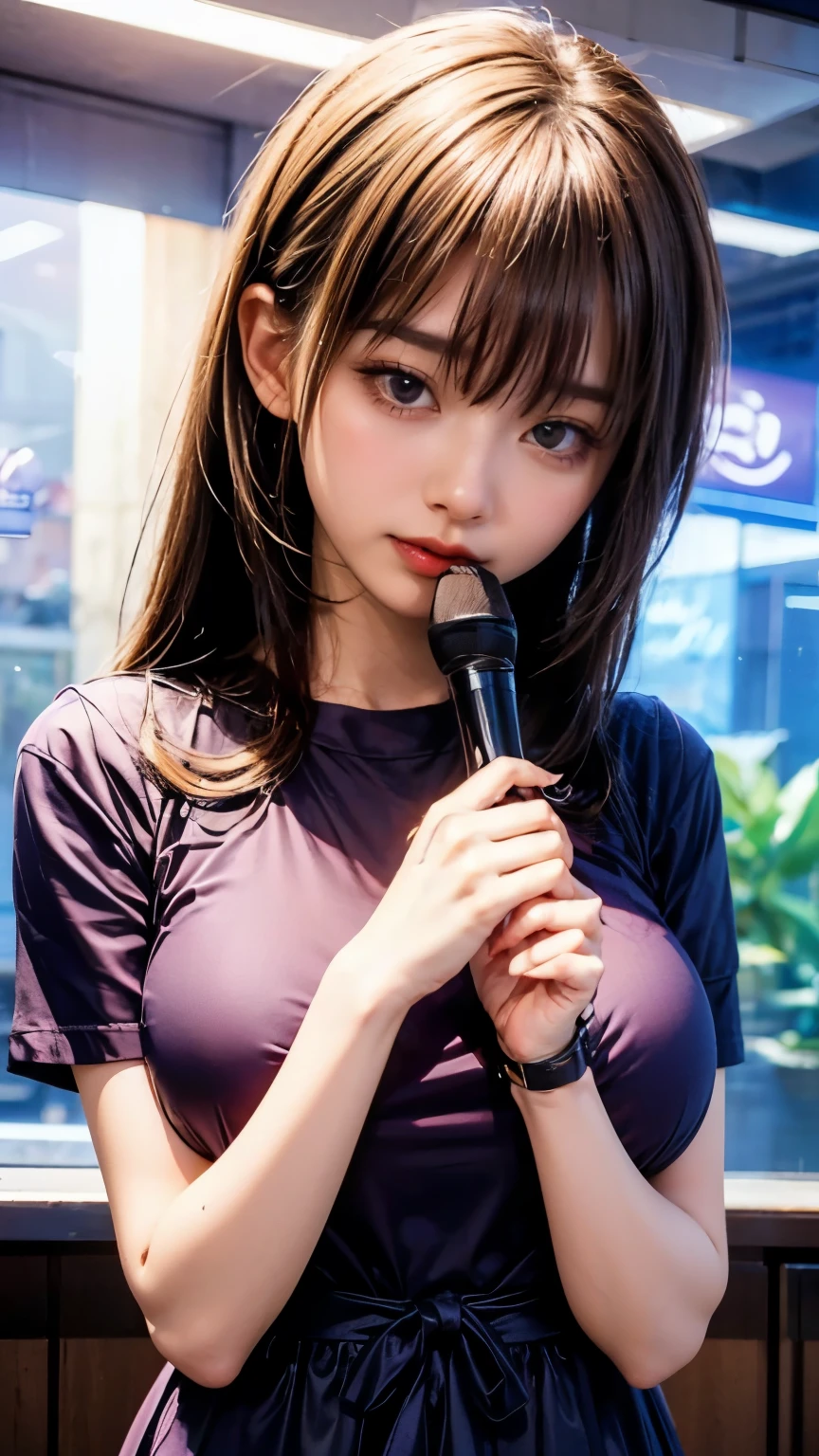 Japanese beautiful girl、15-year-old junior high school student、DJ Girl DJ Controller com Neon, Super bright music light. There is a TV screen behind her, (highest quality)), ((Very detailed)), ((masterpiece)), photograph,(DJ and headphones and microphone:1.4),(Completely naked、Full nudity、Very beautiful breasts、Beautiful cherry-colored areola、Erect nipples、Small butt、Shaved)、 Vibrant performances (Music Festival:1.2) and (Lively crowd:1.1) and (Colorful stage lighting:1.1). Completely naked、All Nude