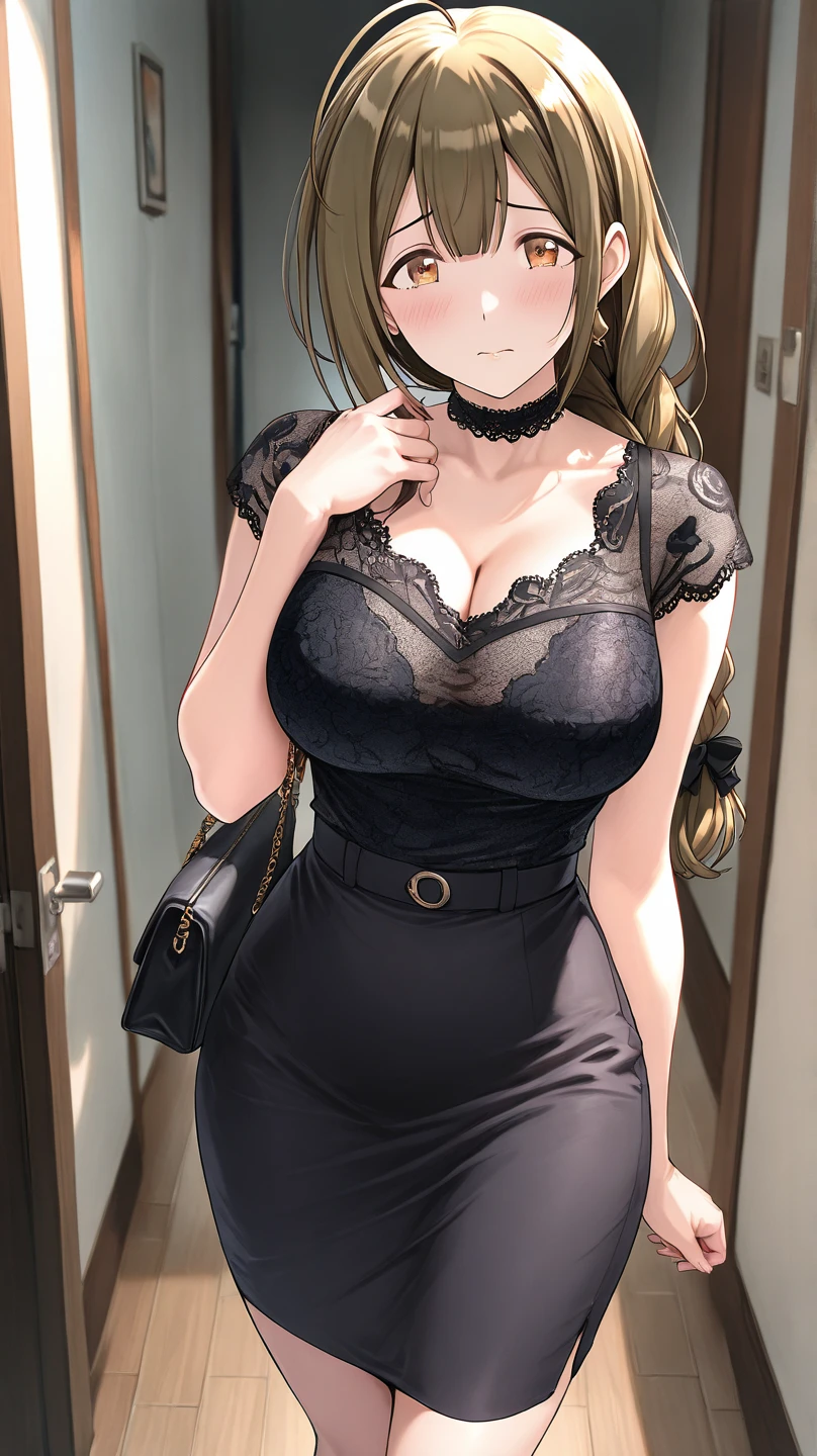 (8k, RAW Photos, highest quality, masterpiece:1.2), (Realistic, photo-Realistic),Kitagawa Marin, (Highly detailed 8k wallpaper)A carefully crafted face、Beautiful fingers、Beautiful Hands、、Skin Texture),alone、smile、(Accentuate your cleavage)、Idol sculpture、Long Hair、alone、Beautiful double eyelids、(Blushing), ((lingerie))、business hotel、Accentuate your cleavage、(Sweat)、(Accentuate your cleavage)
