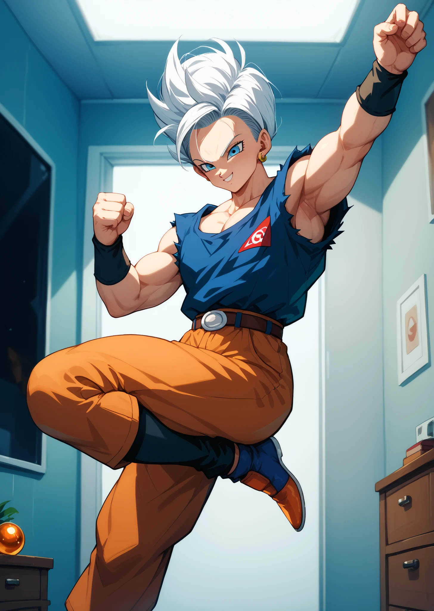 Dragon Ball、 Artificial Room 18、Atrocious、floating in the air、dynamic pose